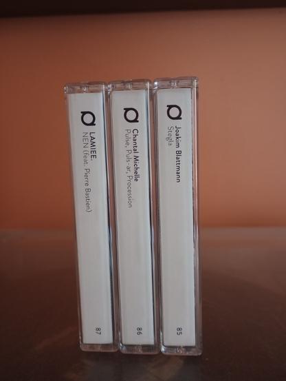 Side view of cassette tapes from Dinzu Artefacts