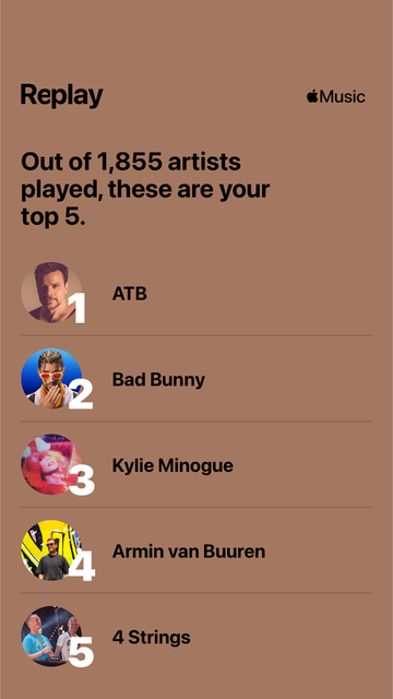 Chris’ top artists list on Apple Music Replay