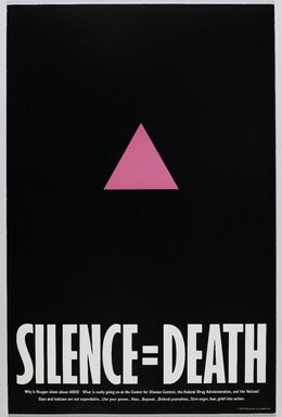 Silence = Death poster- link triangle on large black background. Text in white bold type.