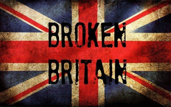 UK flag overlayed with the words Broken Britain.