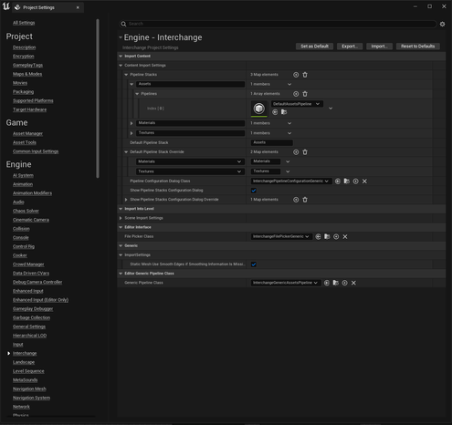 Pipeline settings from Project Settings.