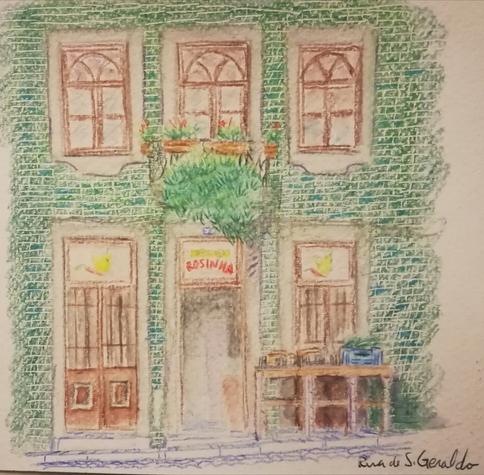 Ilustração da fachada do Mercado Rosinha, rua S. Geraldo, Braga
