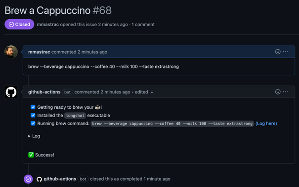 Brewing a coffee from GitHub actions.