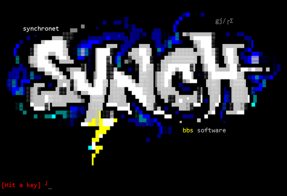 Synchronet BBS welcome screen: ANSI artwork.