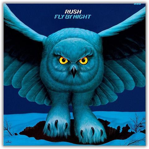 A scary blue owl adorns the cover of Rush's 1975 album Fly By Night.