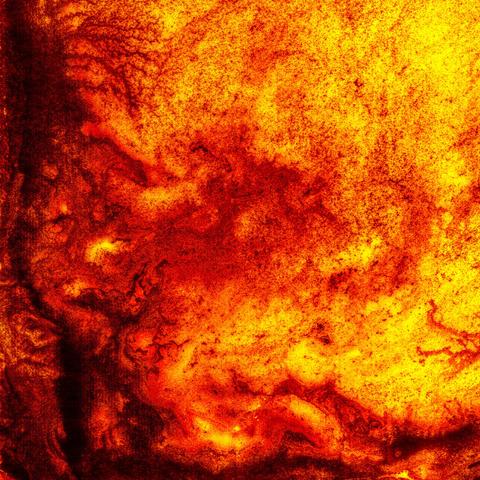 Digital photogram, representing fire with color black, red, orange and yellow.