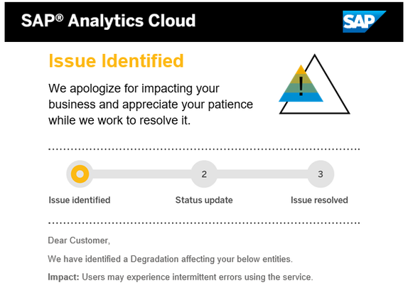 Screenshot of an identified SAP cloud issue