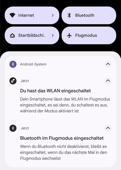 Screenshot of android messages (Bluetooth+WiFi stays on in flight mode)