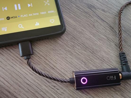 FiiO Ka1 DAC attached to an Android phone