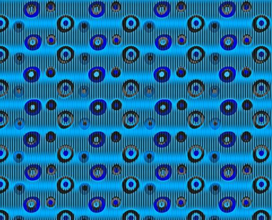 Dark blue polka dot circle on sky blue background. The composition has been modified with a fine needle corduroy effect.