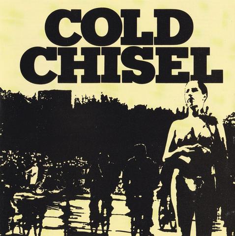 A thresholded black image with a woman in front adorns Cold Chisel's 1978 debut LP.