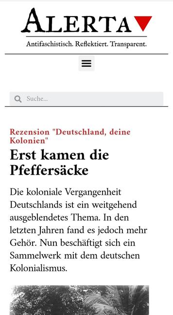 Alerta.blog Screenshot zur Rezension von "Deutschland, deine Kolonien"