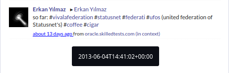 A screenshot of a piece of Fediverse history. In the screenshot, "UFoS" or the "United Federation of Statusnets" was first(?) coined by Erkan Yilmaz.

Date: 2013-06-04 14:41:02Z