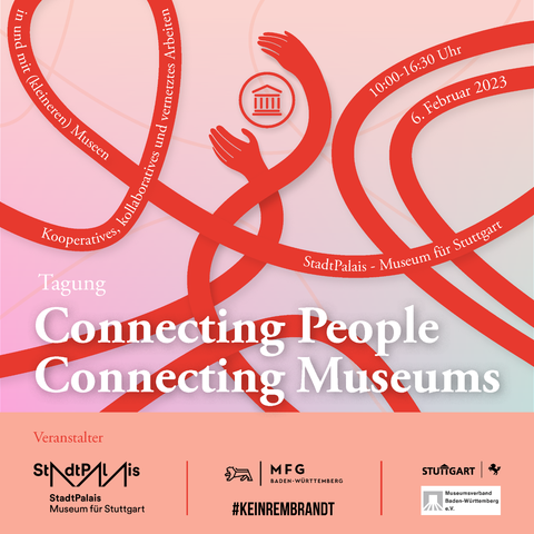 Visual zur Tagung mit Armen, Händen und dem Tempel-Symbol für Museen. Alle Infos zur Tagung siehe Posting.