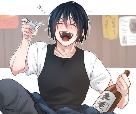 Benimaru drinking and laughing