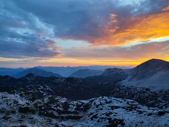 Panorama view of a nice sunset in the Alps