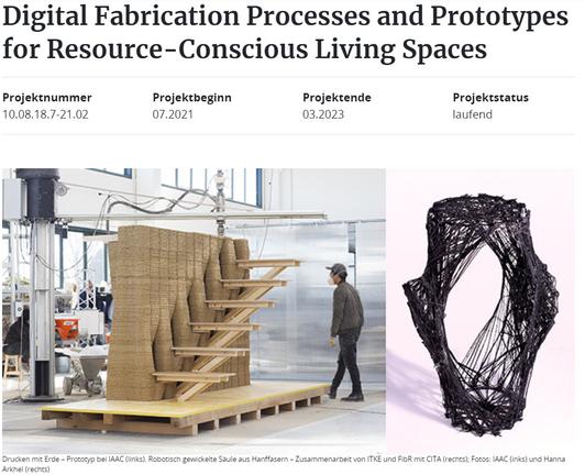Ein Screenshot der Internetseite zukunftbau.de mit Infos zum Forschungsprojekt 'Living Prototypes'.