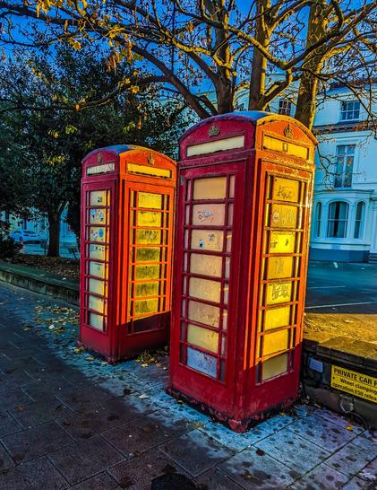 Red telephone boxes in Coventry City Centre