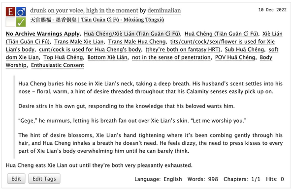 AO3 blurb screenshot
