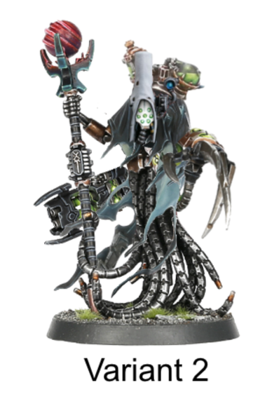 A photo-bash of a sinister-looking xenarite techpriest that uses a mix of human and Necron technology.