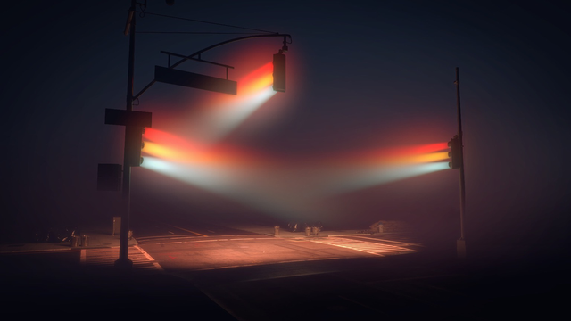 Timelapse 3D render of streetlights at nighttime