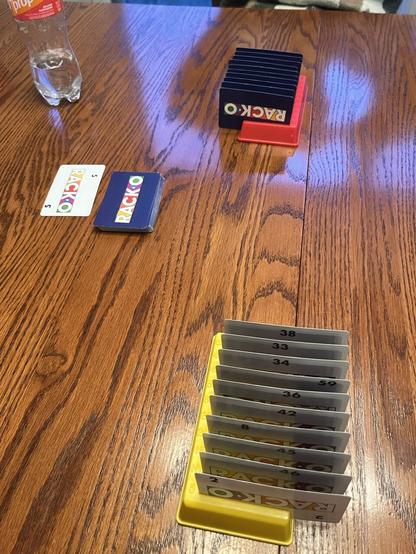 The game Rack-O in mid game.