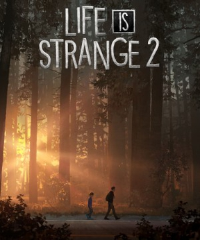 It's the boxart for life is strange 2. Two characters walk along a wooded road. The trees in the background are huge.