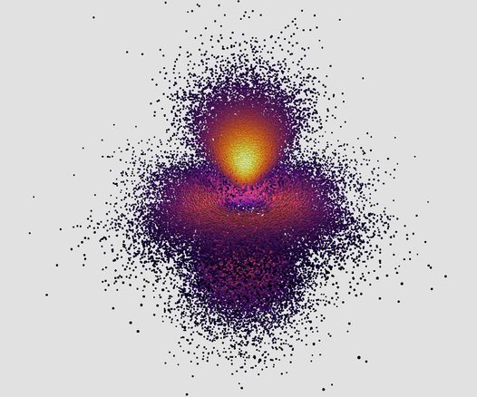 A cloud of particles describing positions of electrons.