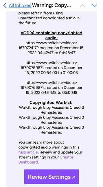 DMCA notice from twitch for a bunch of AC3 streams