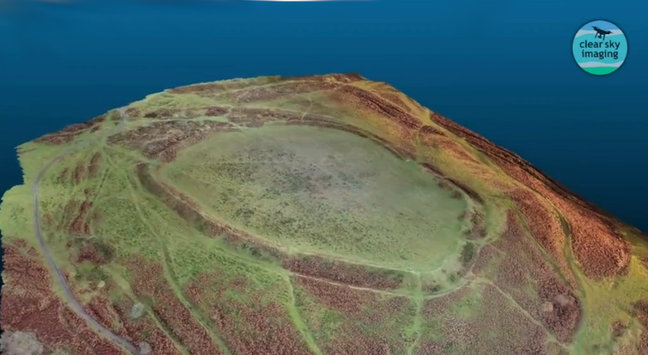A still from the short video showing a '3D Model' of Nordy Bank HillFort in Shropshire UK