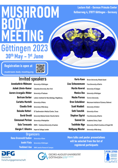 Announcement flyer for the mushroom body meeting with the list of speakers.