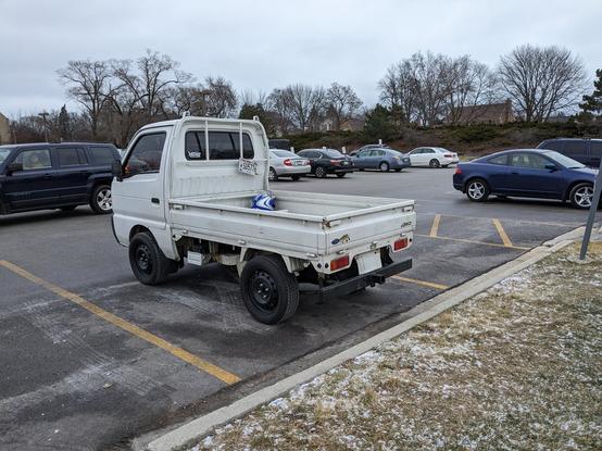 A white Japanese mini-truck