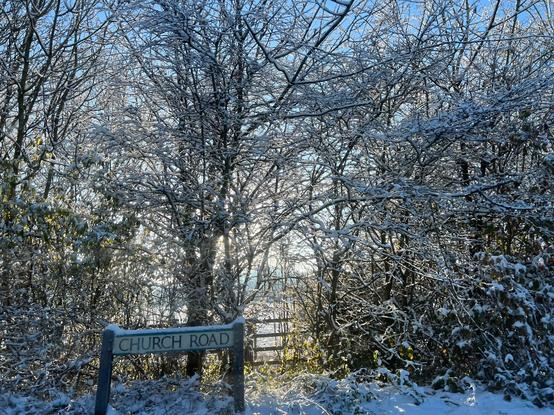 Snowy road in Hertfordshire
