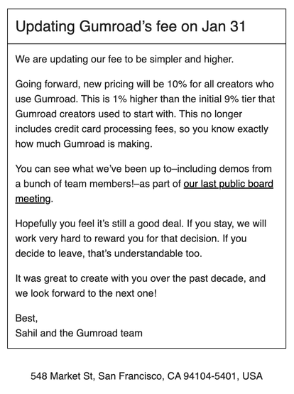 Gumroad announcement email