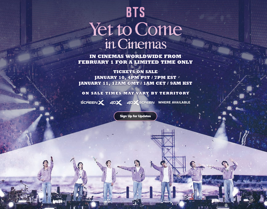 Screenshot - Yet to Come in Cinemas website