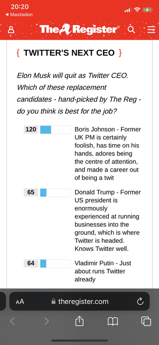 The Refister- new ceo boss, Boris Johnson leading as the least worst answer