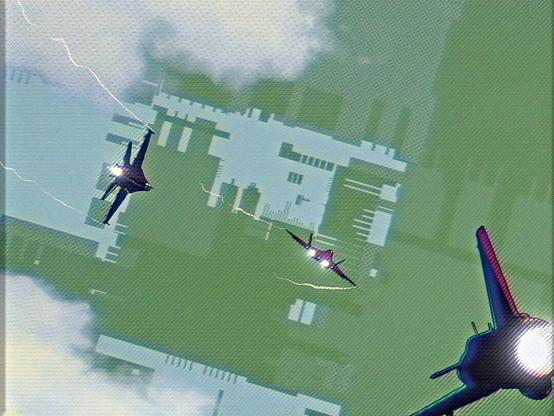 Comic illustration of a fighter jets diving through the clouds toward the ground