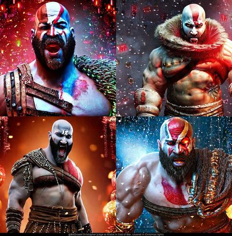 AI drawing of "Christopher Judge as Kratos in God of War, covered in Christmas lights"

#Christopher Judge #GodOfWar #Kratos #gaming #videogames #christmas #holidays #AIArt #DigitalArt #StableDiffusion2 #ExperimentalExtra
context: https://imgur.com/gallery/7QWlrgN/comment/2292117053