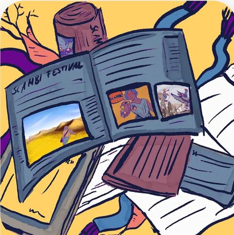 Pic of Scambi Festival. A Drawing with books or / and newspapers