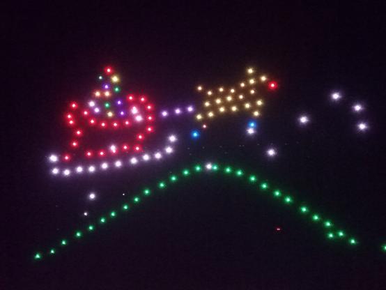 An image of Santa Claus created by a 'swarm' of drones in the night sky