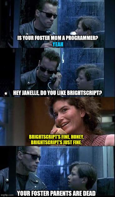 Terminator 2 programming meme regarding Roku's Brightscript language.