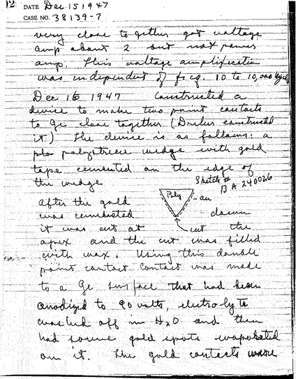 Lab book page 19471216 Transistor