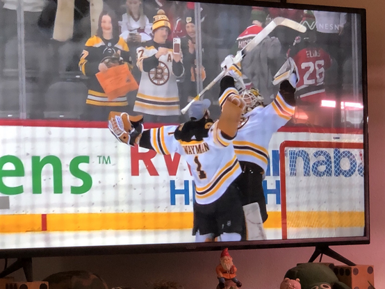 Boston Bruins goalie hug