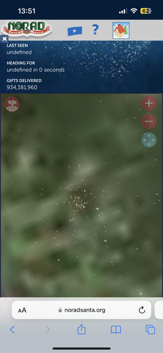 Father Christmas disappears on NORAD Santa Tracker.