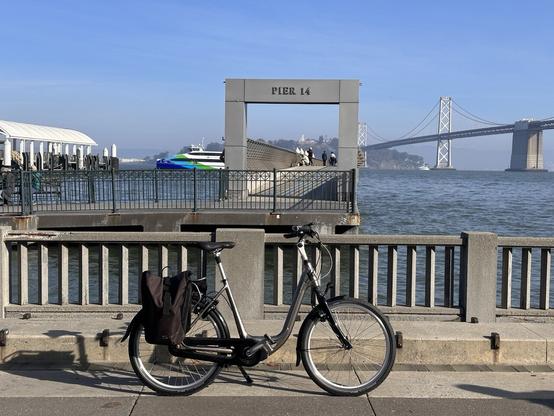 My new ebike in front of Pier 13. Facing east.
