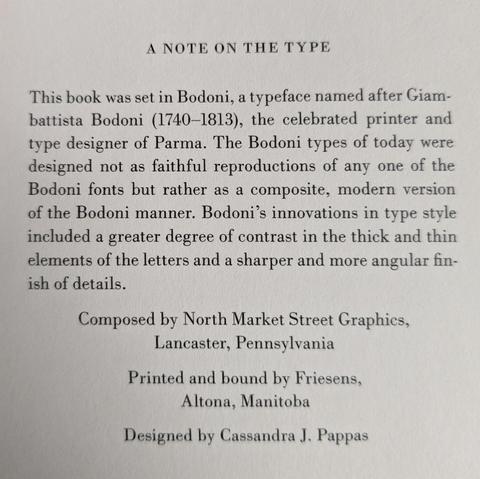Colophon including typeface and other publication and design information.