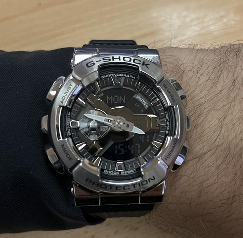 My wrist sporting a Casio G-Shock GM-110-1A wrist watch.