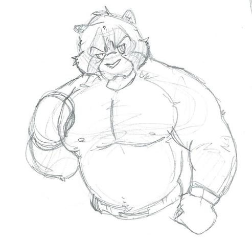 Anthro muscle tanuki in boxing gear