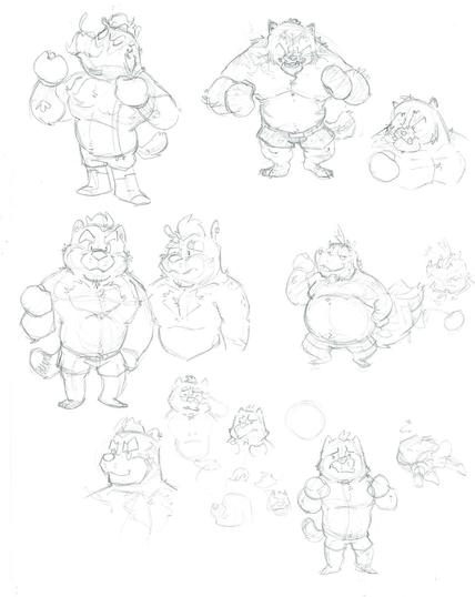 Various anthro mustelids in boxing poses