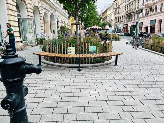 Rundbank bei begrünter Baumscheibe am Ruth-Klüger-Platz